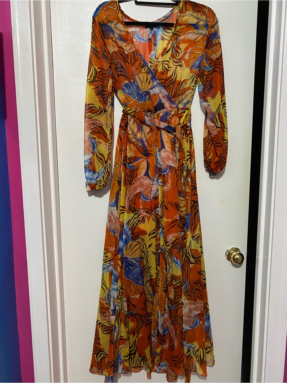 Multi color Orange & Yellow Tiger striped lightweight Maxi Dress